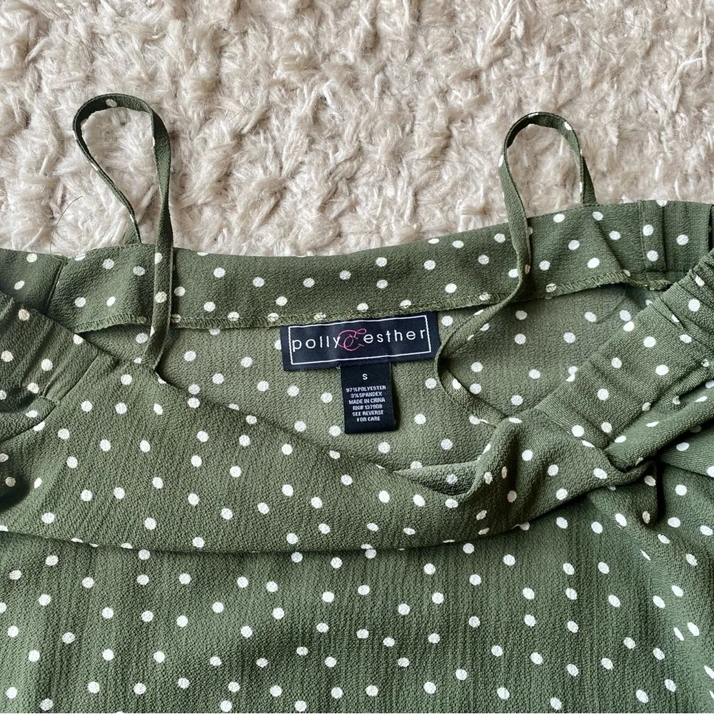 Polly & Esther Green Polka Dot Off the Shoulder Top - Picture 3 of 5